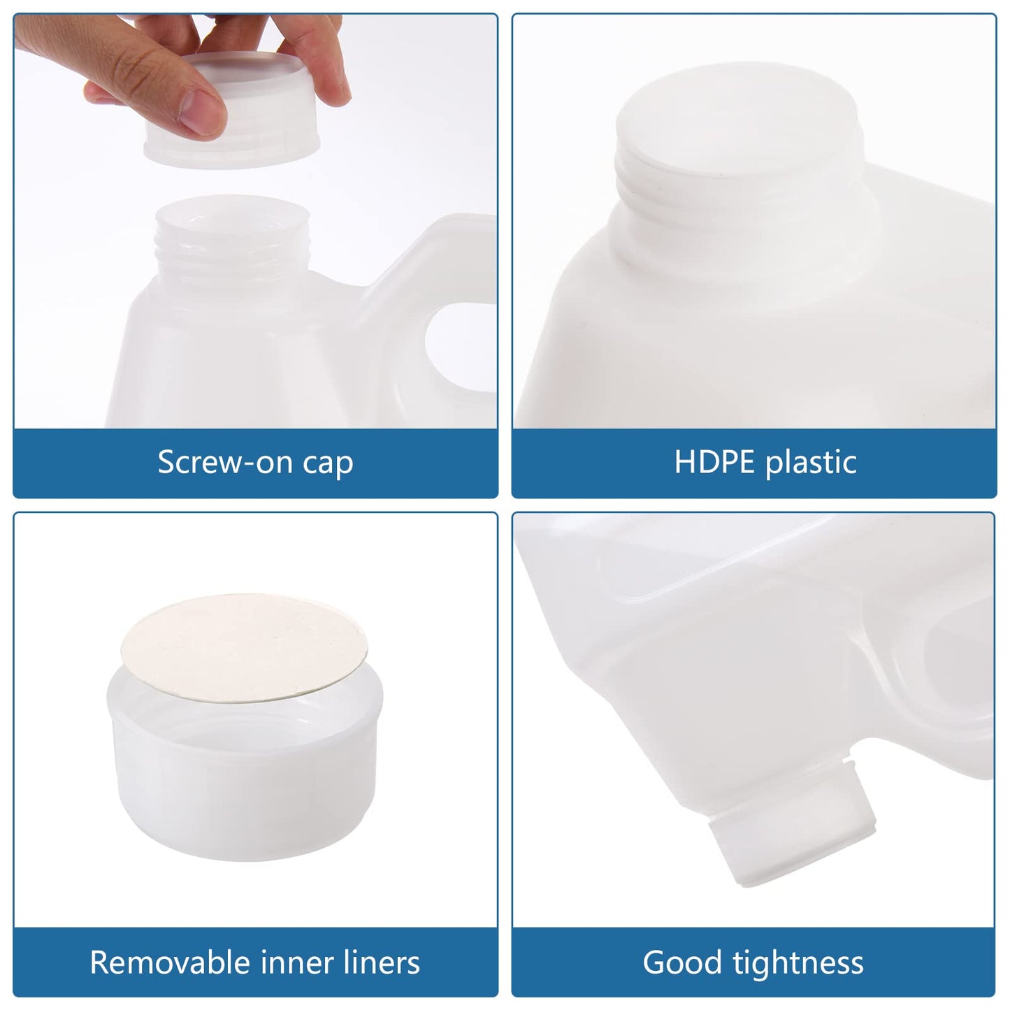 BPFY 2 Pack 1 Gallon Clear Plastic Jugs with Lids, Water Jug Storage Containers with Ergonomic Handle, HDPE Containers for Water, Sauces, Beverage, Soaps, Liquids
