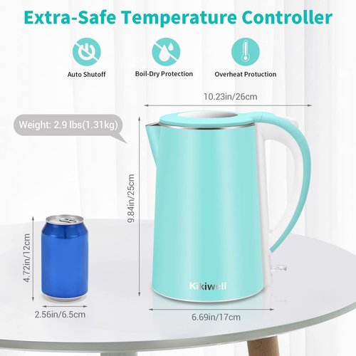 Electric Kettle Stainless Steel for Boiling Water, Double Wall Hot Water Boiler Heater, Cool Touch Electric Teapot, Auto Shut-Off & Boil-Dry Protection, 120V/1200W, 1.8Liter, 2 Year Warranty(Sky Blue)