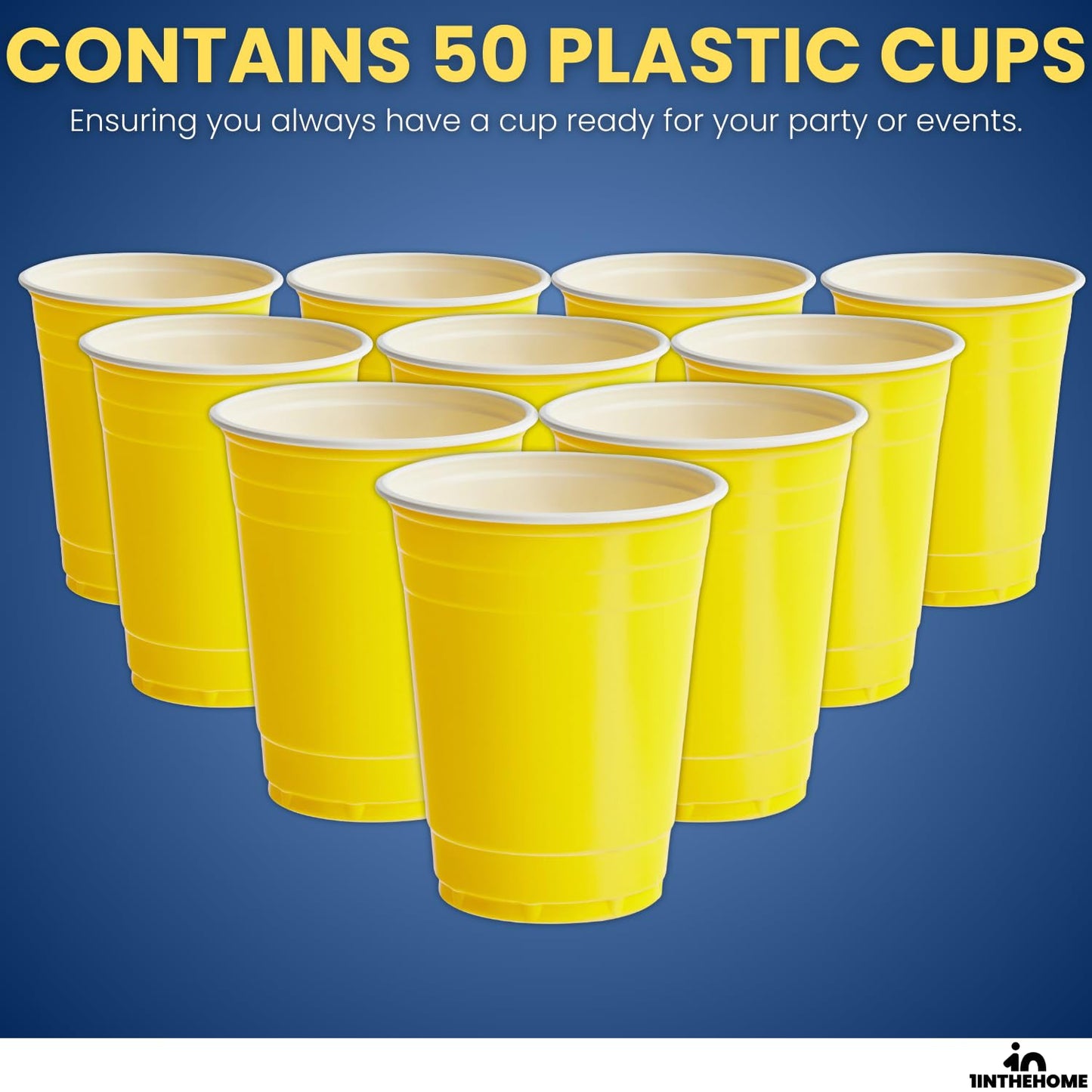 1InTheHome Yellow Plastic Party Cups, 16 Oz Disposable Drinking Cups, 50 Pack