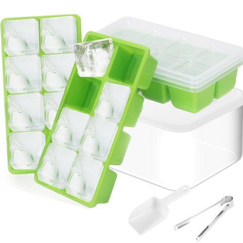 Ice Trays for Freezer with Lid and Bin, JRISBO 6 Pack Silicone Ice Cube Tray Storage Iced Bucket Kits, Stackable & Leak Proof Large Ice Cube Molds for Cocktail, Whiskey, Soup, Baby Food