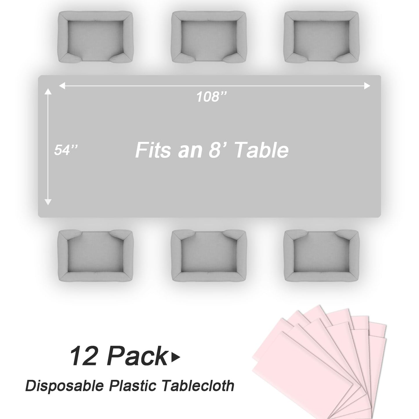 QIKSION Pink Plastic Table Cloth Disposable 12 Pack, 54 x 108 Inch Tablecloths for Valentines, Easter, Mothers Day Decorations, Baby Shower Birthday Party, Rectangle Table Cover