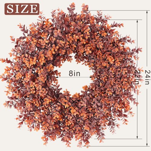 24-Inch Artificial Fall Boxwood Wreath for Front Door & Indoor Decor