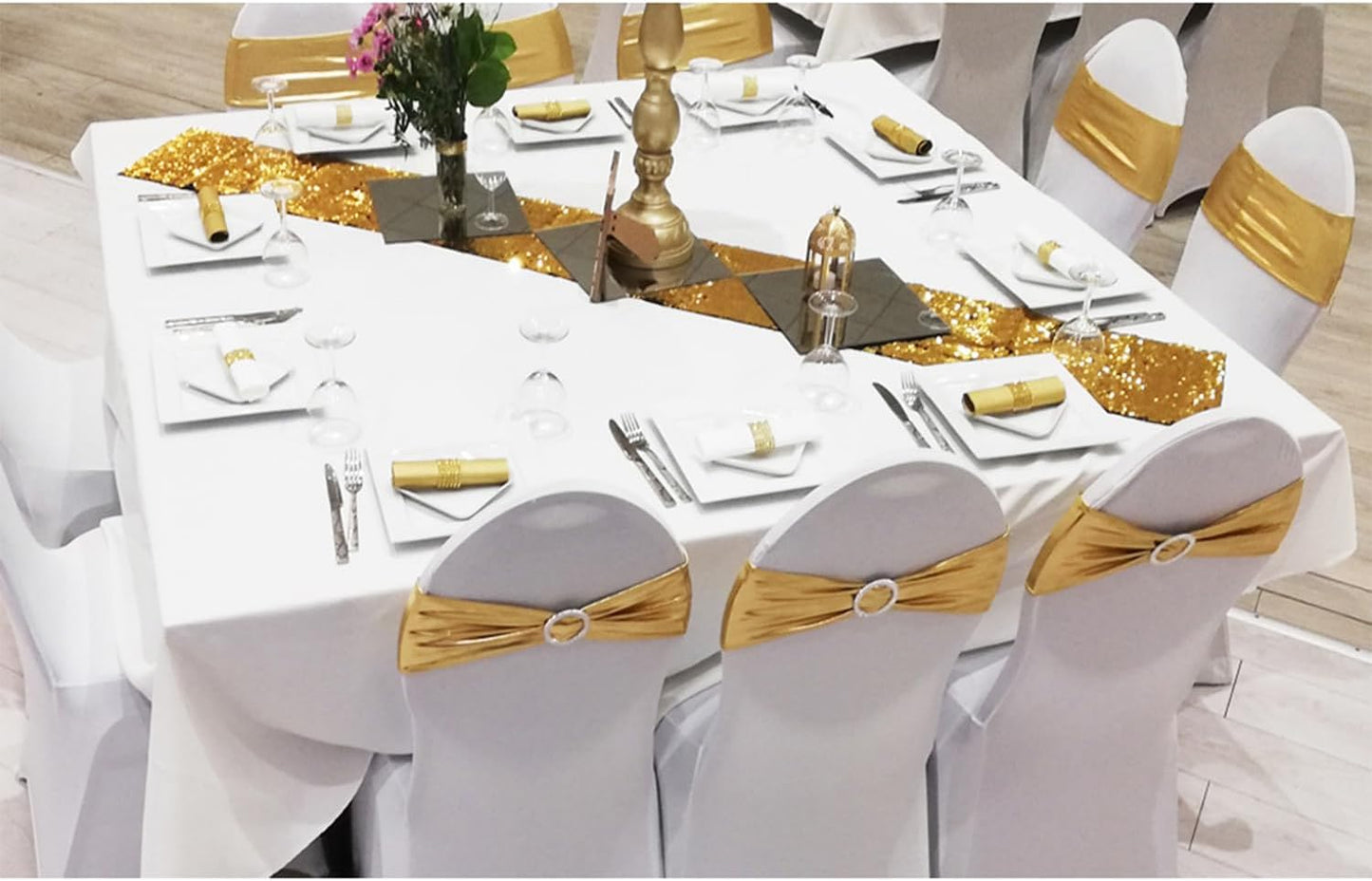 Spandex Bronzing Gold Chair Sashes by [Brand Name] - Pack of 50 Elegant Chair Bows for Weddings & Events