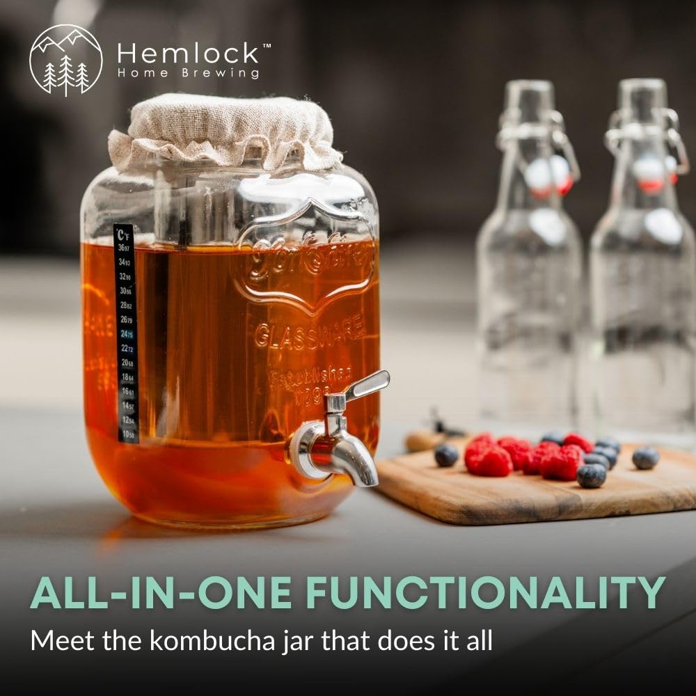 1 Gallon Kombucha Jar Starter Kit with Spigot, Continuous Kombucha Brewing Jar Kit, Glass Kombucha Starter Kit with Stainless Steel Mesh Filter (1GKJ)