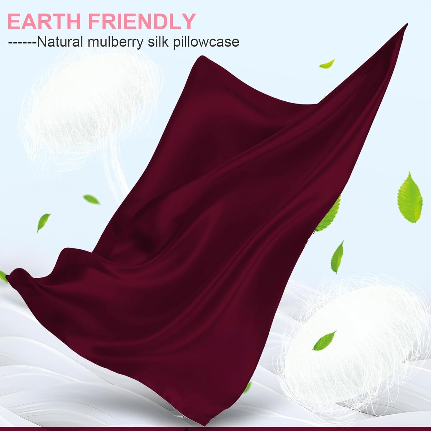 Skiennix Mulberry Silk Pillowcase - Standard Size, Hidden Zipper, Breathable & Cooling, Burgundy Red