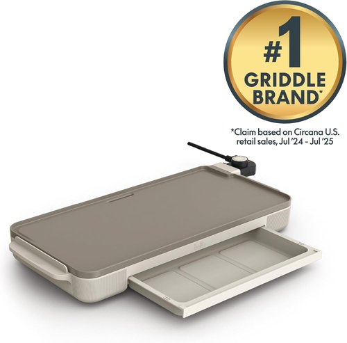 Bella Electric Griddle - 10" x 20" with Warming Tray & EverGood™ Nonstick Coating | 1500 Watt, Oatmilk