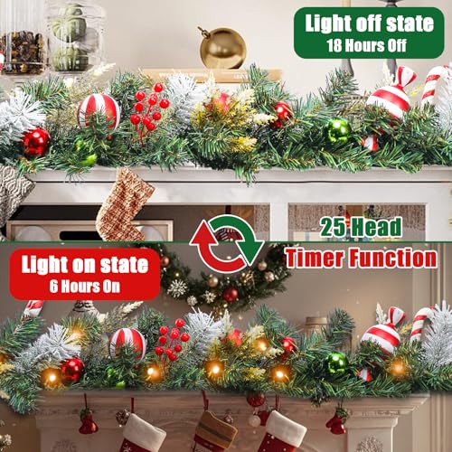 VCUTEKA 6FT Candy Cane Lighted Christmas Garland w/ 25 LED Lights for Indoor/Outdoor
