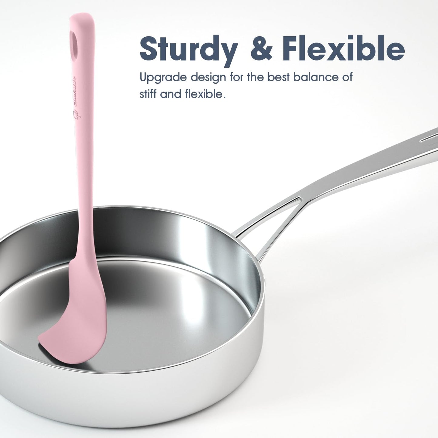 ChefAide 5 Pieces Silicone Spatula Set, Food Grade Rubber Spatula, Upgrade Strong Handle with Ergonomic Grip, Heat Resistant Up to 600°F for Nonstick Cookware, Cooking