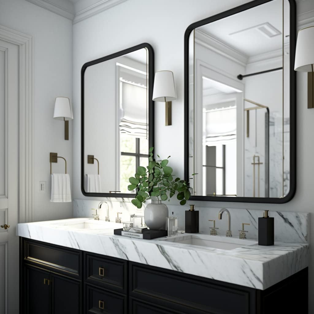 USHOWER 2-Pack Black Bathroom Mirrors - Modern Farmhouse Style, 24 x 36 Inch, Wall Mounted