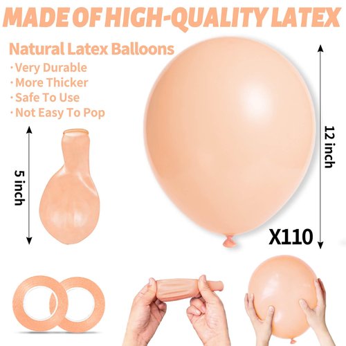 110pcs Pastel Orange Balloon 12 Inch, Pastel Orange Latex Balloons for Birthday Party Baby Shower Wedding(with 2 Ribbons).