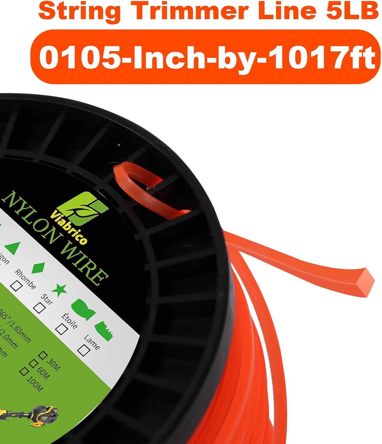 VIABRICO 105 Trimmer Line - Commercial Grade Square Nylon String for Weed Wacker | 0.105" x 1070ft Spool