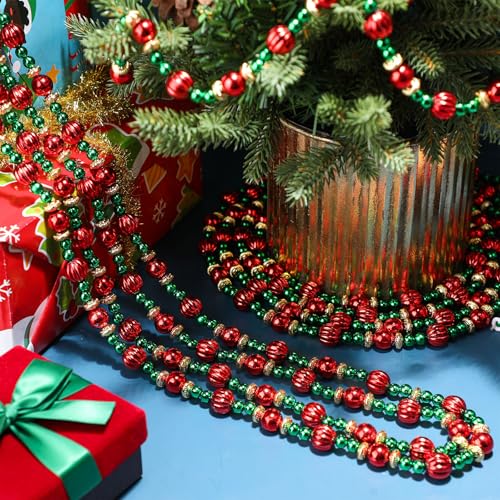 Geosar 12 Pcs Bead Garland 9 Ft Red & Green Christmas Tree Garland