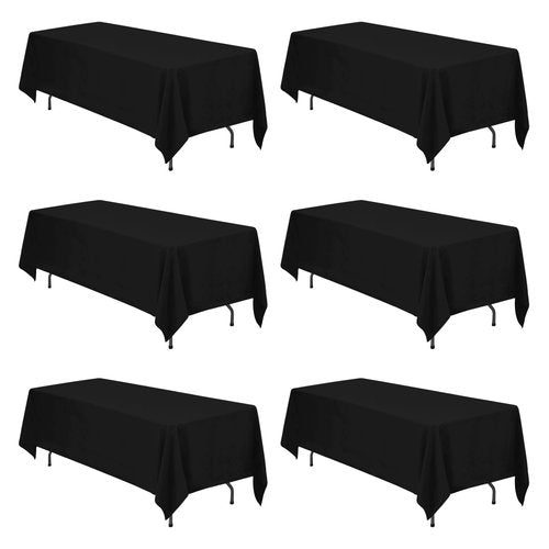 BRILLMAX 6 Pack Black Tablecloths 70 x 120 Inch for 6ft & 8ft Rectangle Tables - 150 GSM Polyester Fabric, Universal Fit, Water, Stain & Wrinkle Resistant Cloth Cover for Wedding Reception Banquet