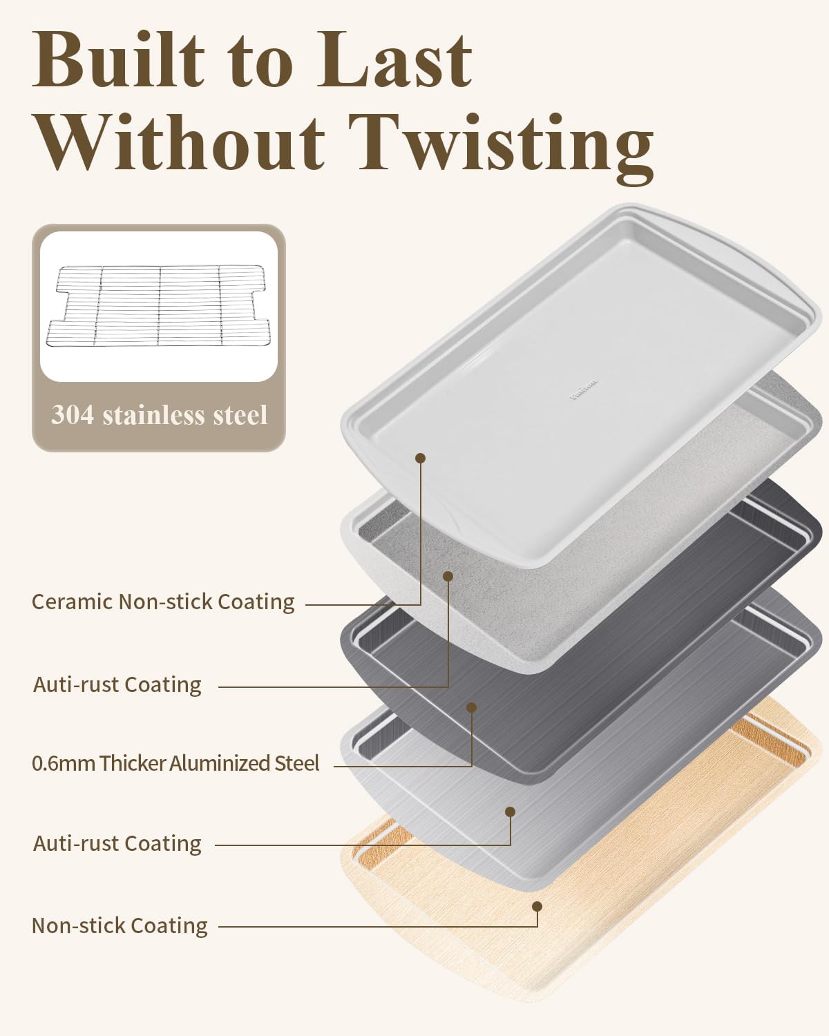 Nonstick Crisp Baking Tray - Ceramic Coating Jelly Roll Cookie Sheet Pan | 15x10, Oven Safe 550°F, PTFE & PFOA Free, Pistachio Green