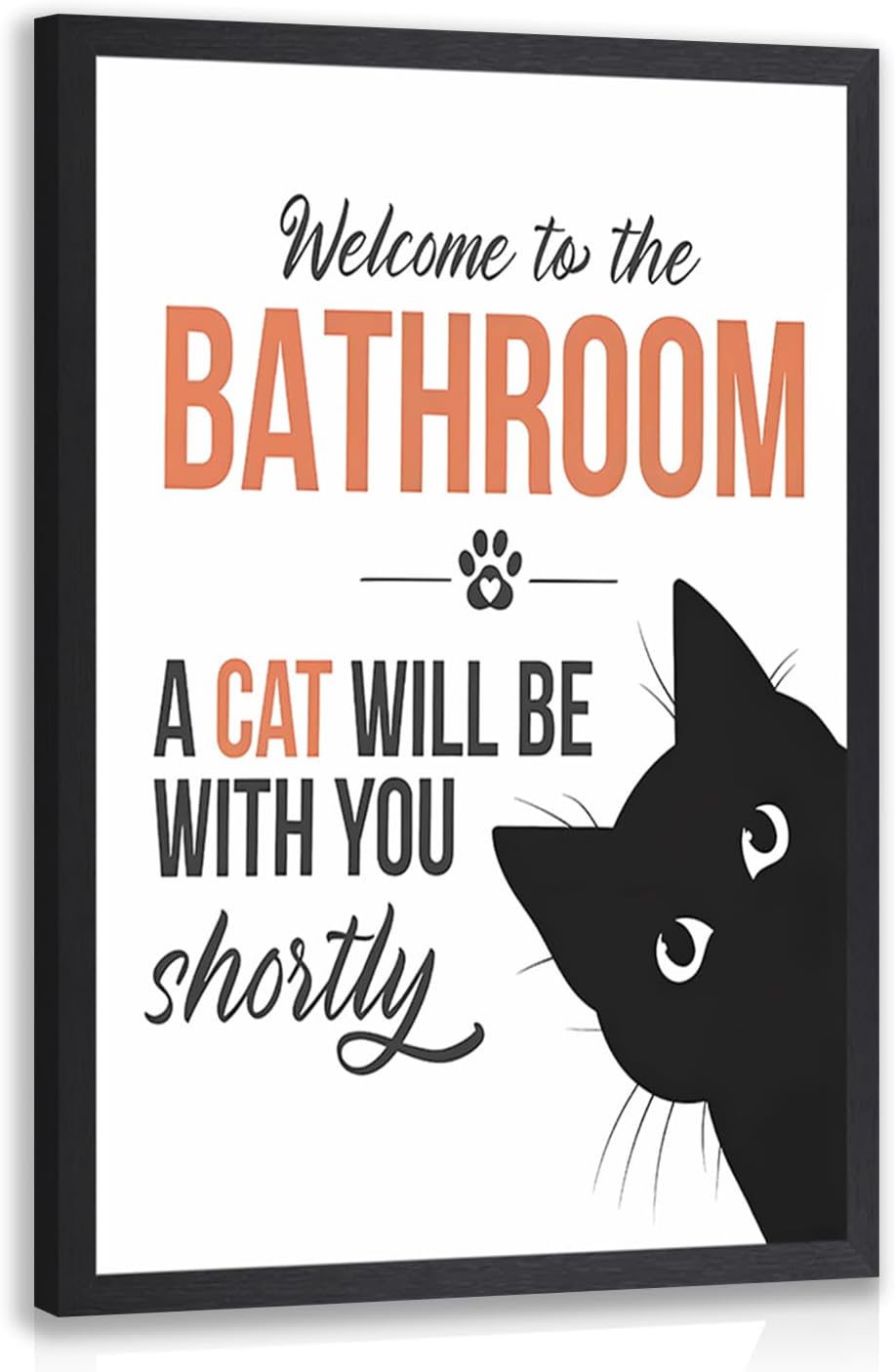 LLEEMPI Cat Quote Bathroom Wall Art - "Welcome to the Bathroom" Canvas Print | Cute Minimalist Decor 8x10 Inch
