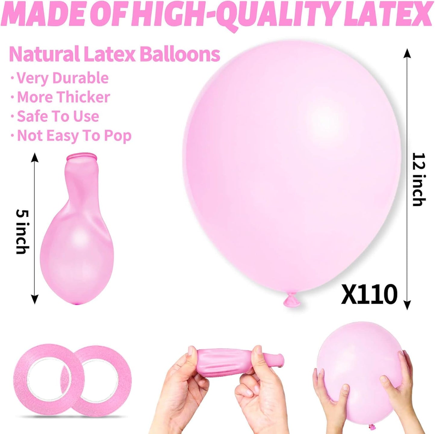 Pastel Pink Balloons by [Brand Name] - 12 Inch Latex Balloons for Birthday Party & Baby Shower | 110 Pack