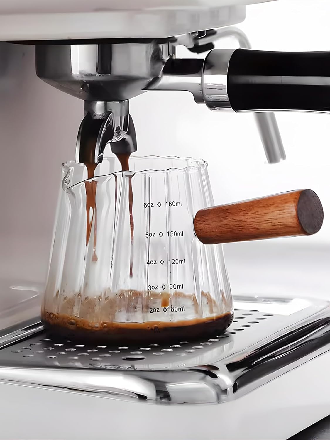 TIWPAJS Espresso Cups - 6oz V-Shaped Shot Glasses for Perfect Espresso | Includes Ribbed Frothing Pitcher & Measuring Cup