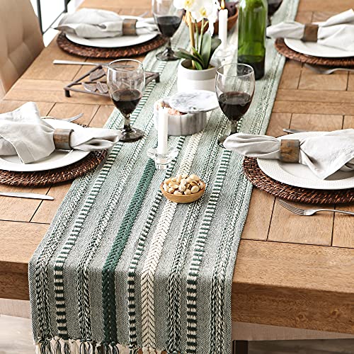 DII 100% Cotton Braided Table Runner with Fringe, 15x108 in, Dark Green