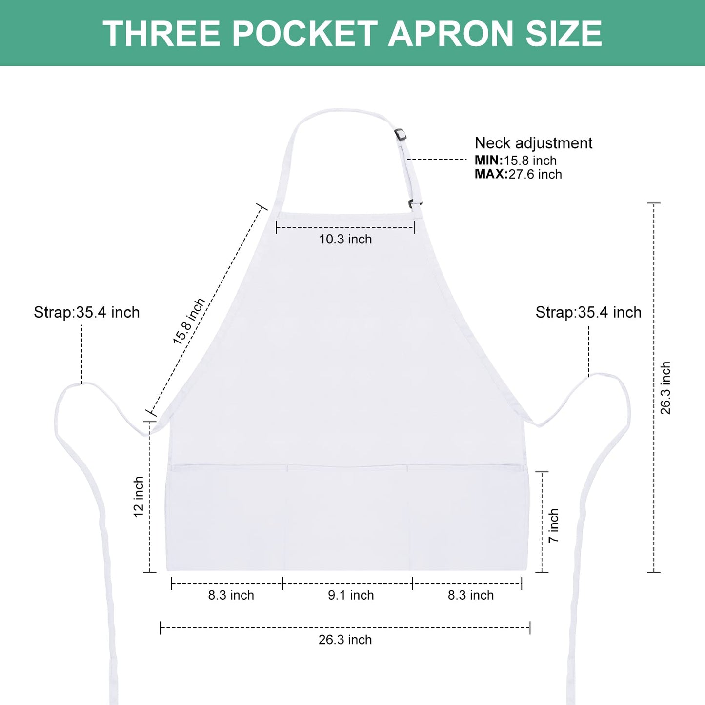 Jubatus 2 Pack 3 Pockets Adjustable Bib Apron Chef Kitchen Cooking Aprons for Women Men, White