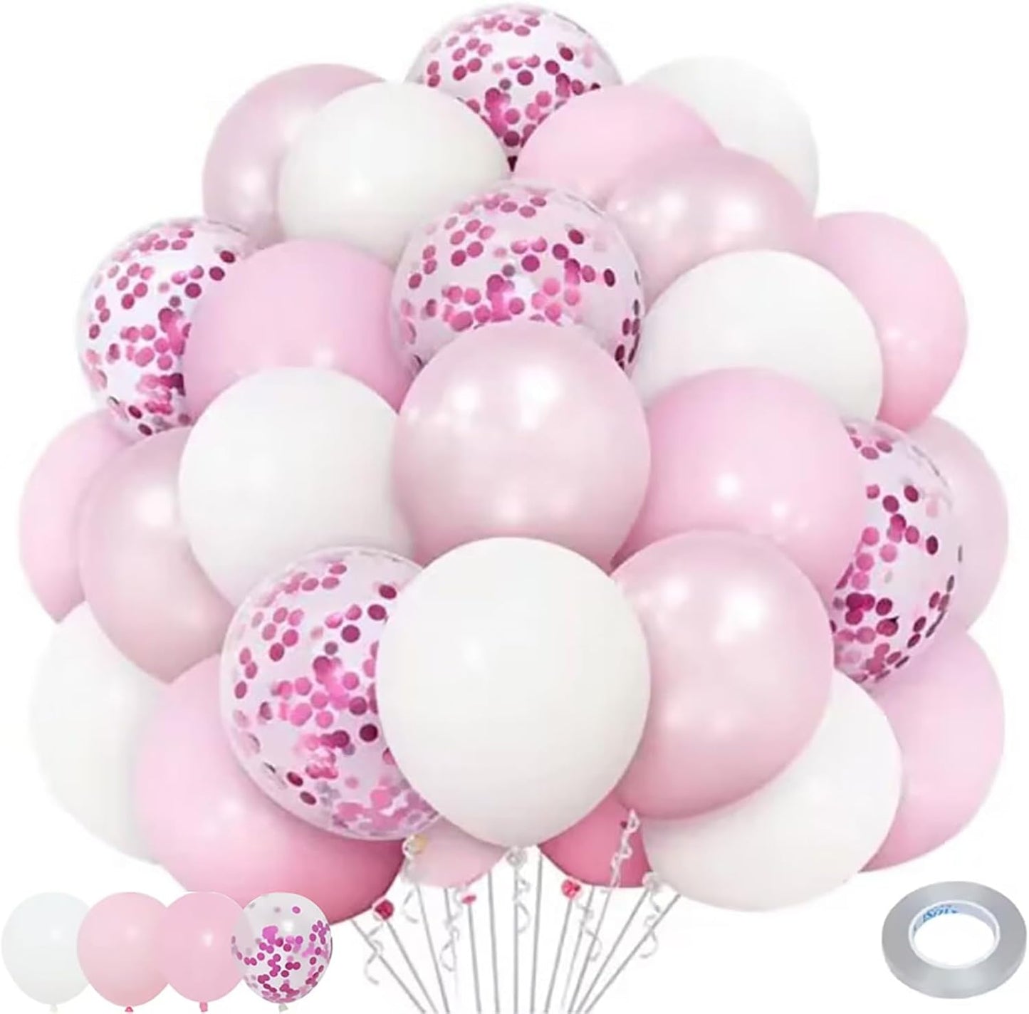 Skiennix 12-Inch Light Pink & White Balloons - Confetti Design for Weddings & Baby Showers