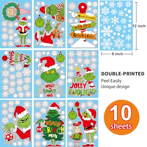Christmas Window Clings Decorations for Glass Windows Winter Stickers Snowflakes Christmas Decorations Christmas Window Stickers for Holiday Window Clings Winter Decorations 10 Sheet