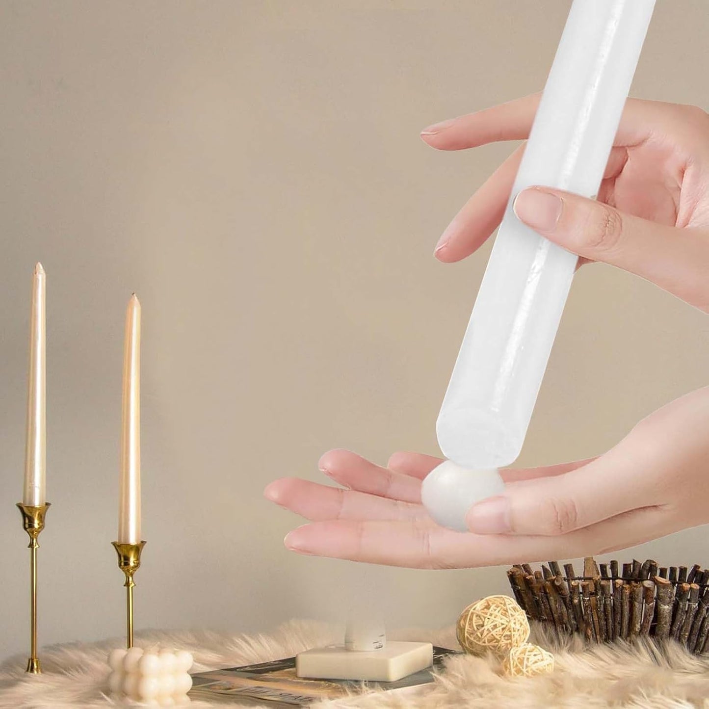 Skiennix 24 Adhesive Candle Holders - White Taper Candle Grips for Secure Display