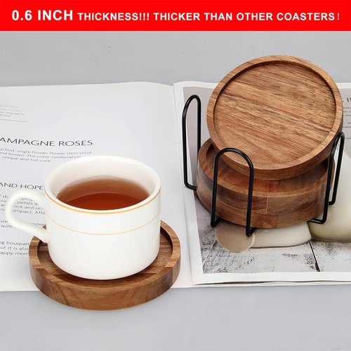 4 Pcs Farmhouse Wooden Coasters with Holder Cute Wood Drink Coaster Set Outdoor Beer Costers Home Decoration Coffee Table Decor Gift Cup Coaster Bar Kitchen Dining Table Accessories Modern Coasters
