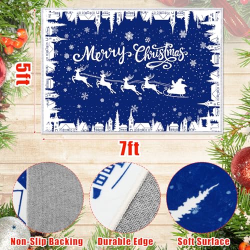 Dunzy Blue Snowflakes Christmas Door Mat 5x7 ft Non-Slip Washable