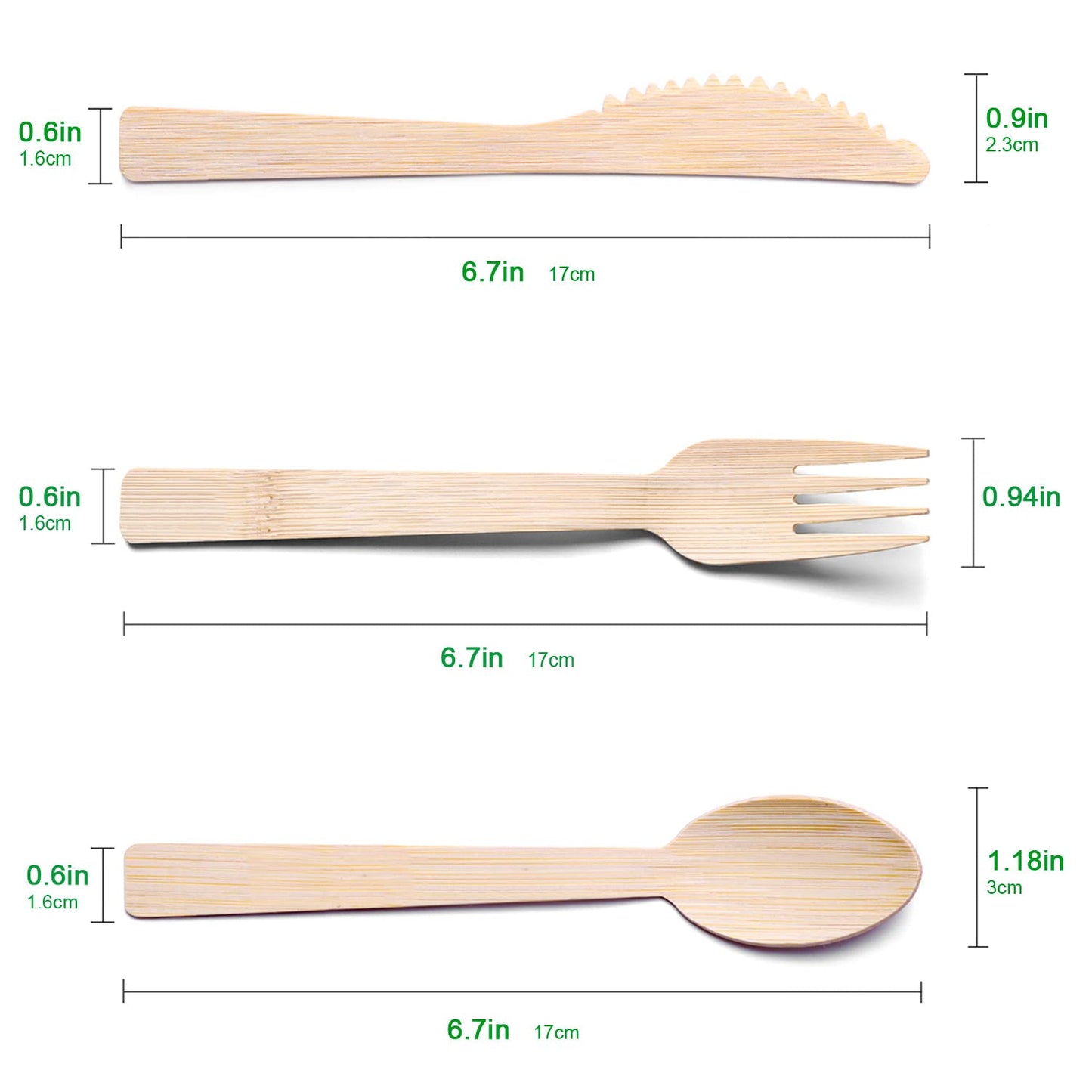 Bamboo Utensils -300 PK (100 Forks 100 Spoons 100 Knives) 6.7" Bamboo Compostable Forks Spoons Knives Disposable Bamboo Cutlery Set Biodegradable Eco Friendly Flatware Renewable Utensil