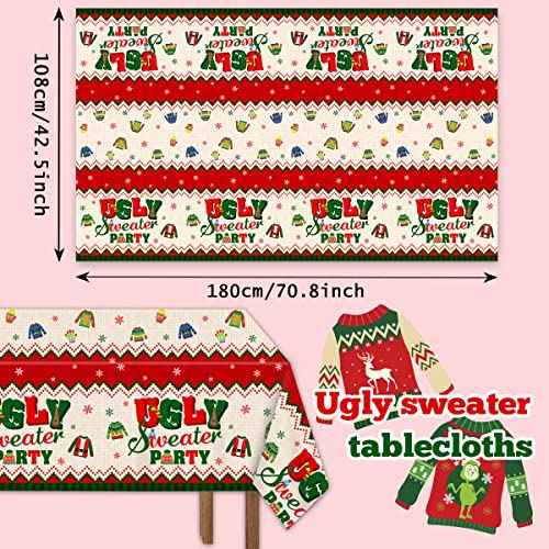3Pcs Ugly Sweater Tablecloths-Ugly Sweater Party Decorations Christmas Rectangular Plastic Table Covers for Christmas Party Supplies,Size 70.8X42.5inch