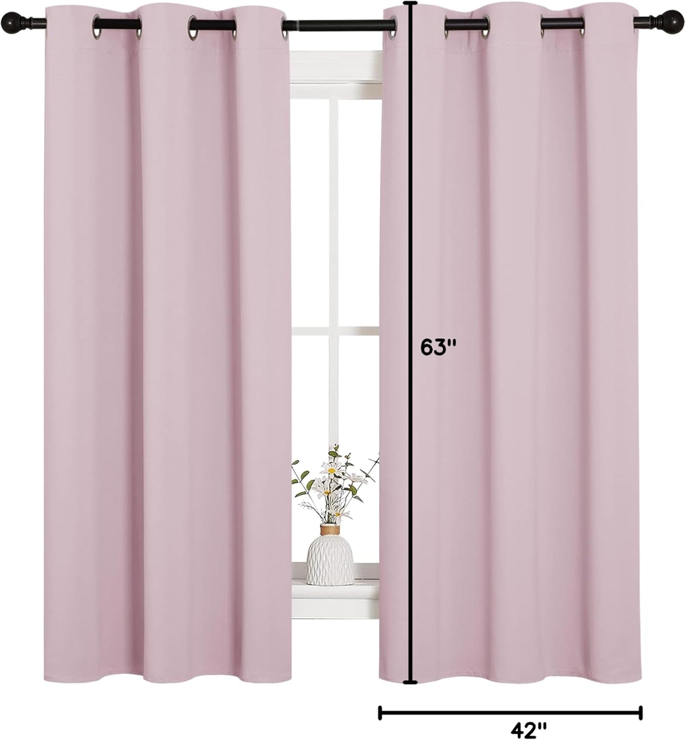 NICETOWN Blackout Curtains - Thermal Insulated Grommet Top Drapes | Baby Pink, 42 x 63 Inches (1 Pair)