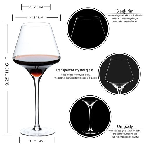 BACLIFE Red Wine Glasses Set of 4 – 20 oz Premium Crystal Wine Glass With Long Stem – Hand Blown Large Burgundy Wine Glasses for Wedding, Anniversary, Christmas