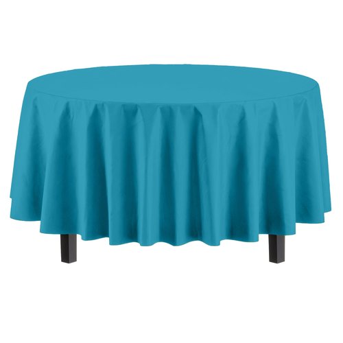 Exquisite 12-Pack Premium Plastic Tablecloth Pack of 12 Premium Plastic Tablecloth 84 Inch Round Table Cover - Turquoise