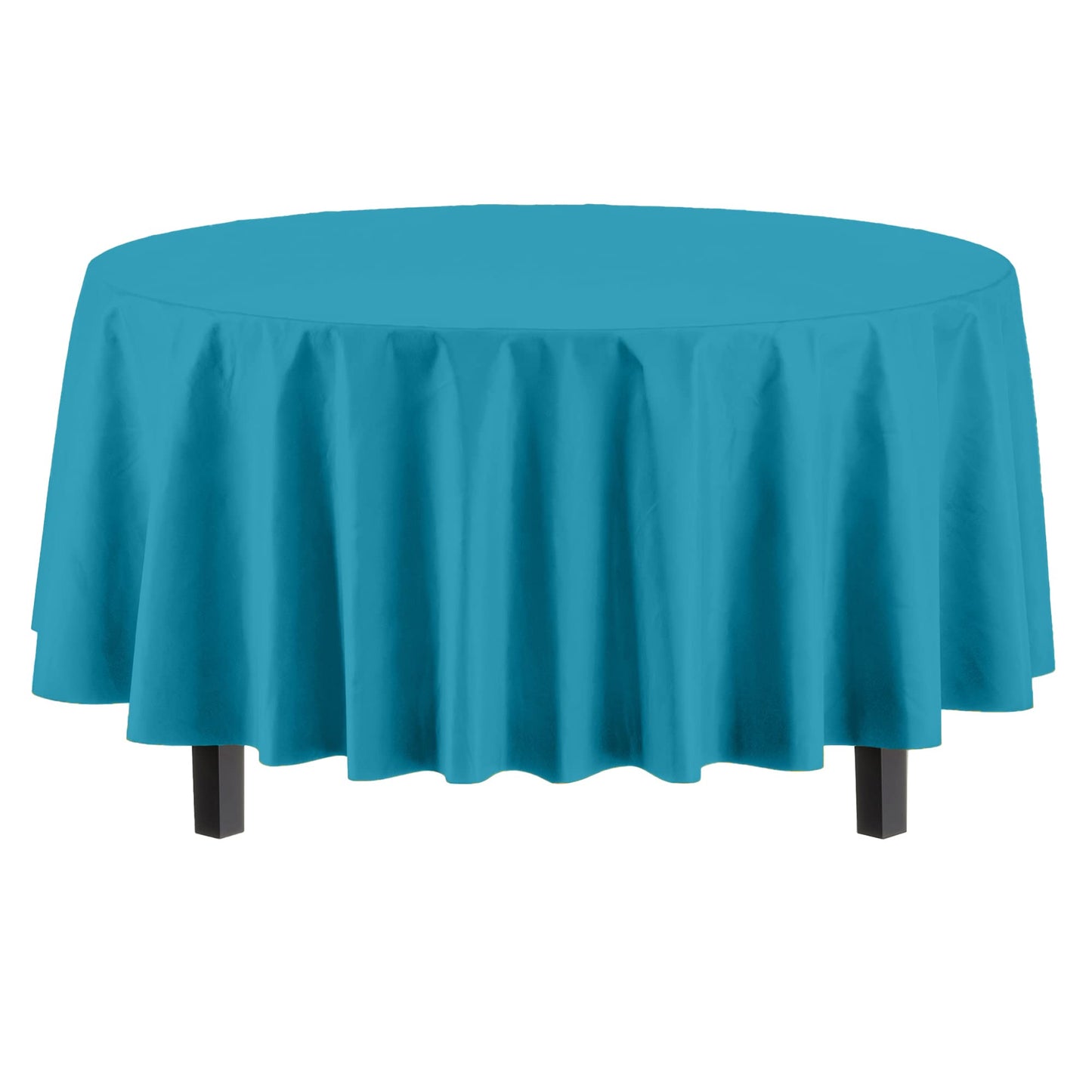Exquisite Party Solids 6-Pack Premium Plastic Tablecloth 84in. Round Plastic Table Cover - Turquoise