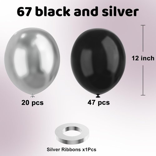 Black & Silver Balloons by [Brand Name] - 67pcs 12-Inch Metallic Balloons for Parties & Celebrations