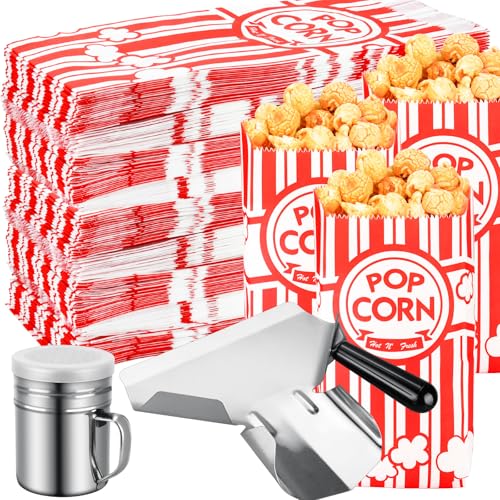 Essenya 202 Pcs Popcorn Bags Set with Scoop & Salt Shaker for Movie Night