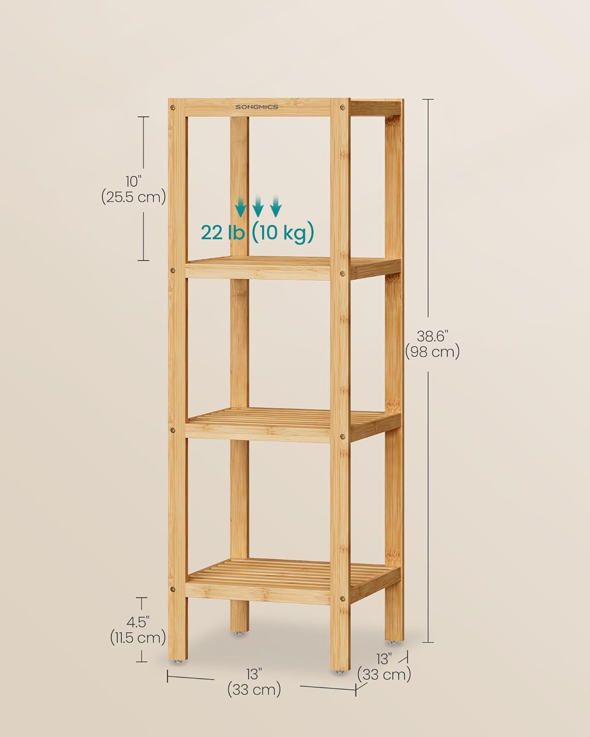 SONGMICS 4-Tier Bamboo Shelf - Versatile Corner Rack for Bathroom, Kitchen, Living Room | Natural UBCB54Y