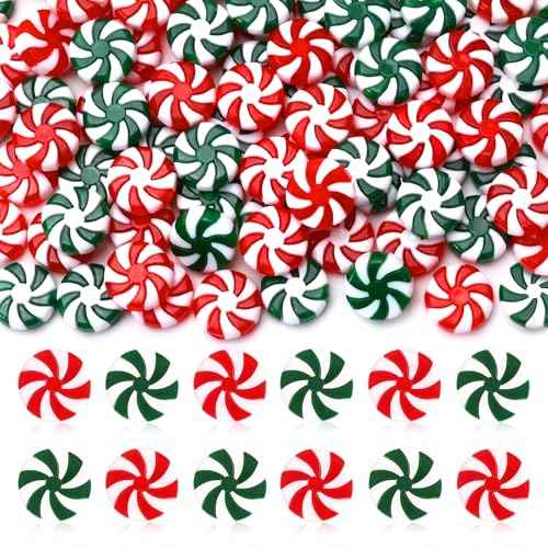 DECYOOL 120pcs Mini Christmas Candy Cane Ornaments Christmas Tree Hanging Peppermint Ornaments Xmas Table Scatters Red and Green Vase Filler Decorations Windmill Candy for Party Favors Supplies 15mm