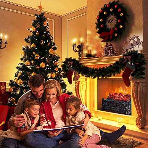 LifePlus 21 Inch Electric Fireplace Log Set with Remote, 8H Timer, Realistic Flame – Antique Bronze