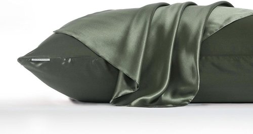 DISANGNI 100% Silk Pillow Cases - 22 Momme Mulberry Silk for Hair & Skin | Standard Size 20"x26" Green (2 Pack)
