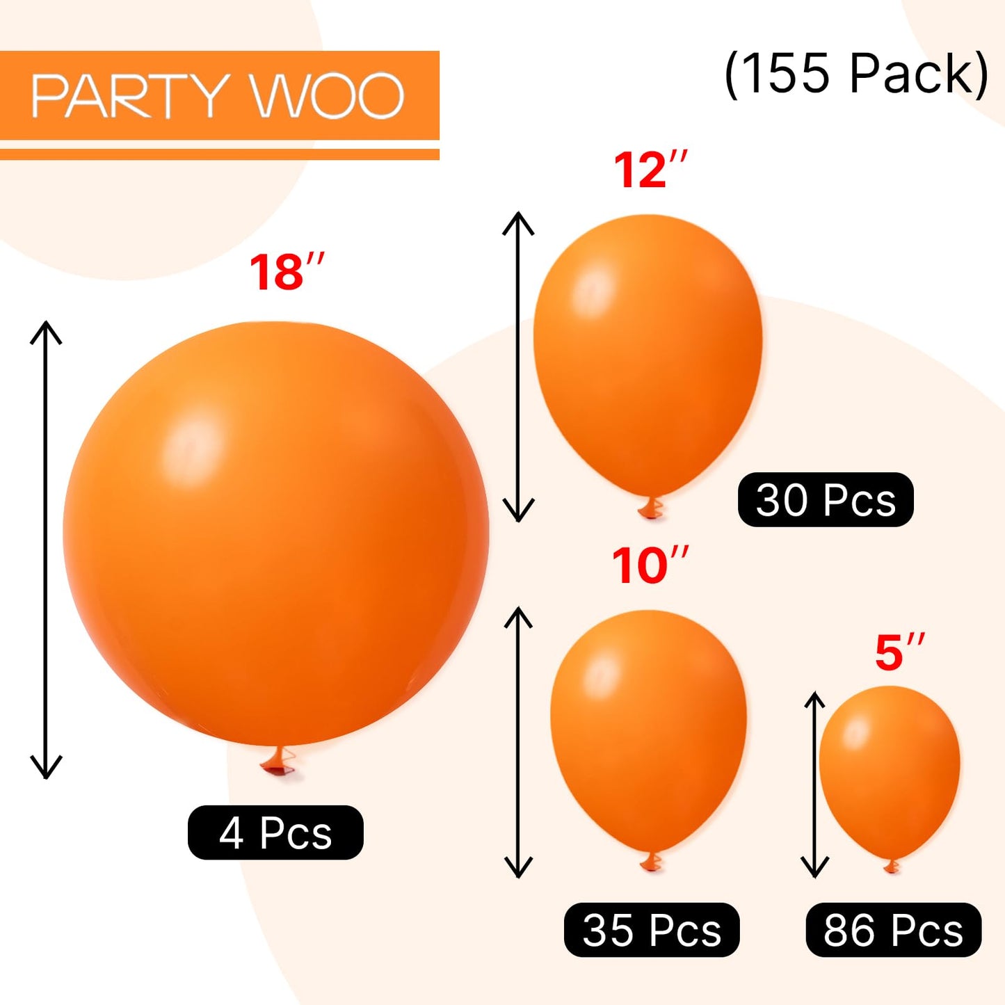 PartyWoo Orange Balloons 155pcs Different Sizes of 18 12 10 5 Inch Matte Fall Balloon Arch Kit Garland for Thanksgiving Halloween Little Cutie Baby Shower Birthday Party Decorations Orange-Y9
