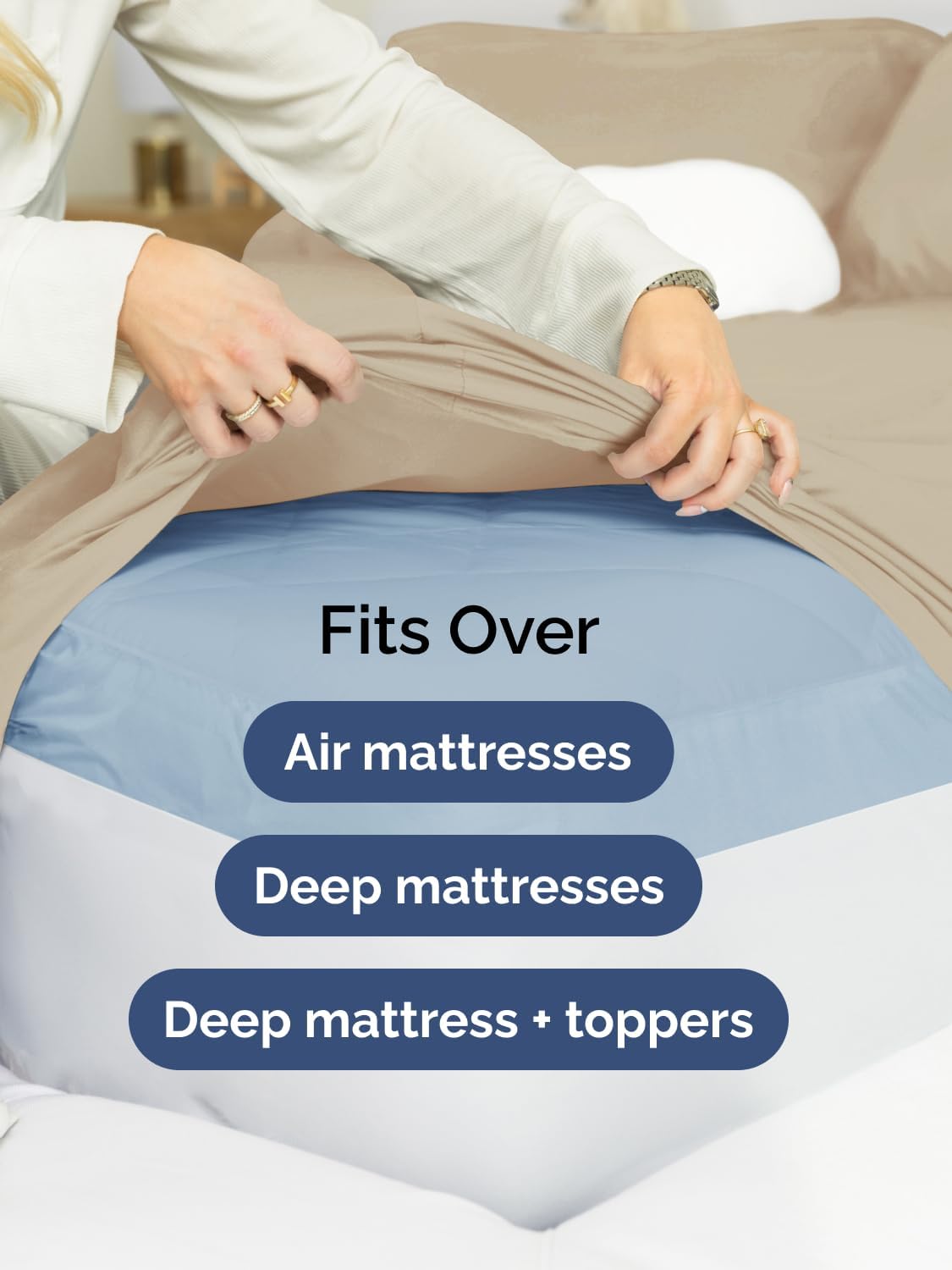 Skiennix Extra Deep Split King Sheet Set - 7 Piece Breathable Cooling Bedding - Soft, Wrinkle-Free Cream