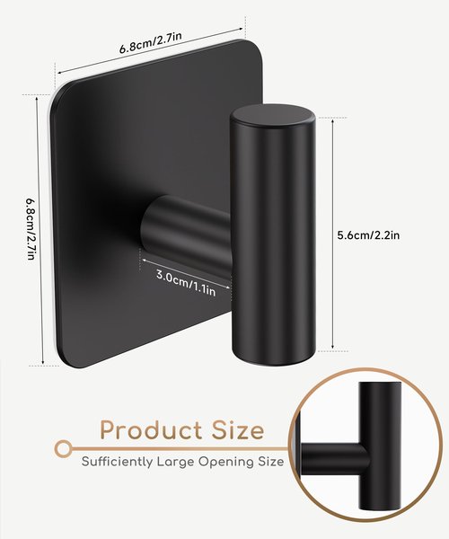 Aikzik 4 Pack Large Heavy Duty Wall Hooks - 26lb Max, Stainless Steel Adhesive Towel Hook, Shower Hooks for Hanging Towel, Coat, Robe, Wall Hook for Use in Bathroom, Kitchen and Door, Matte Black