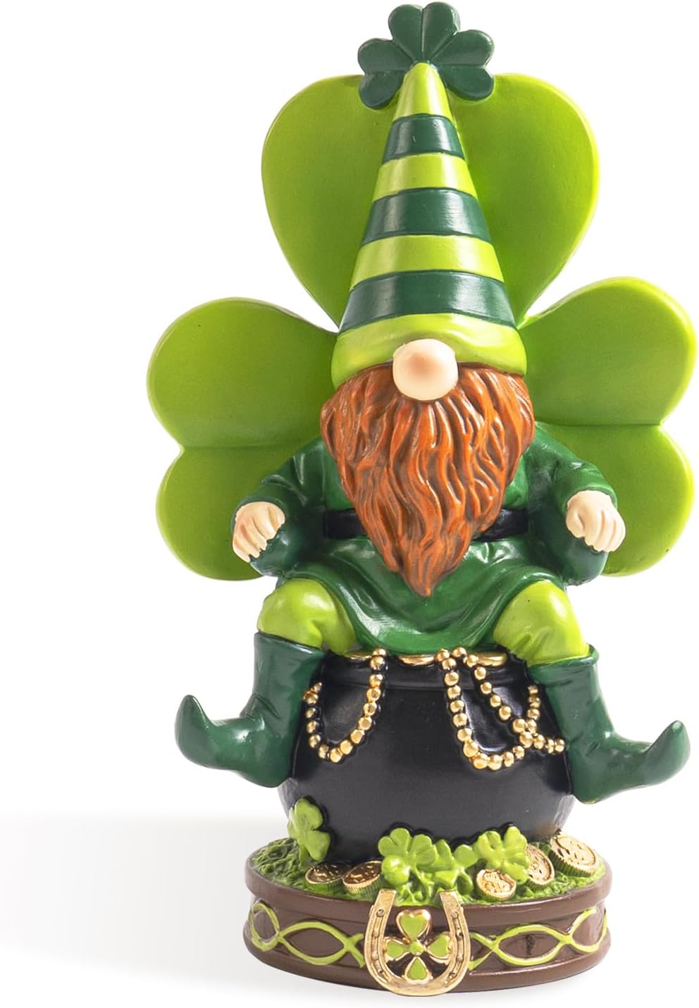 Skiennix St. Patrick's Day Gnome Decorations - Resin Leprechaun Pot of Gold Figurines | Green Indoor Centerpieces