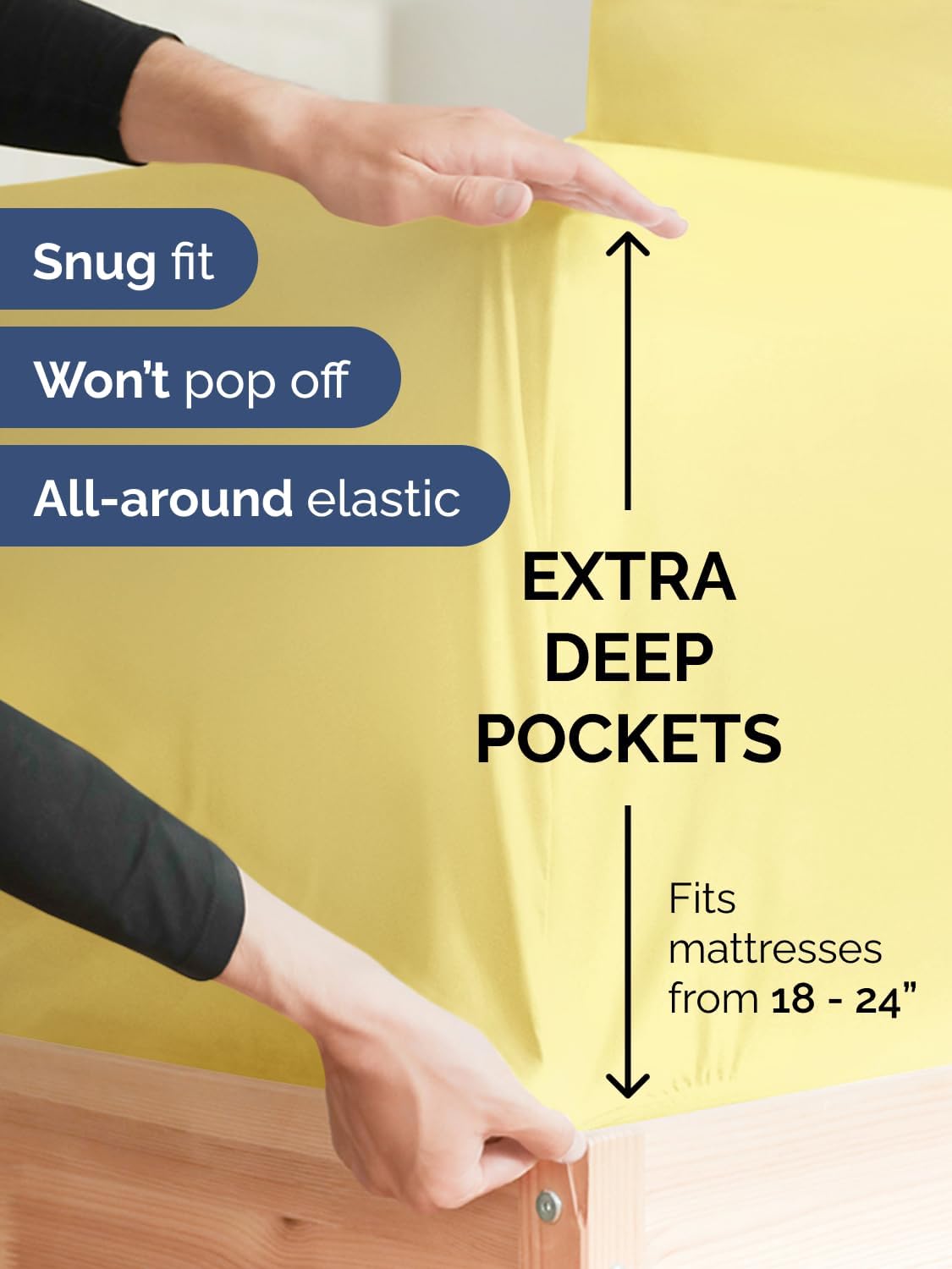 Skiennix Extra Deep Full Sheet Set - 6-Piece Breathable Cooling Bedding - Soft, Wrinkle-Free Yellow