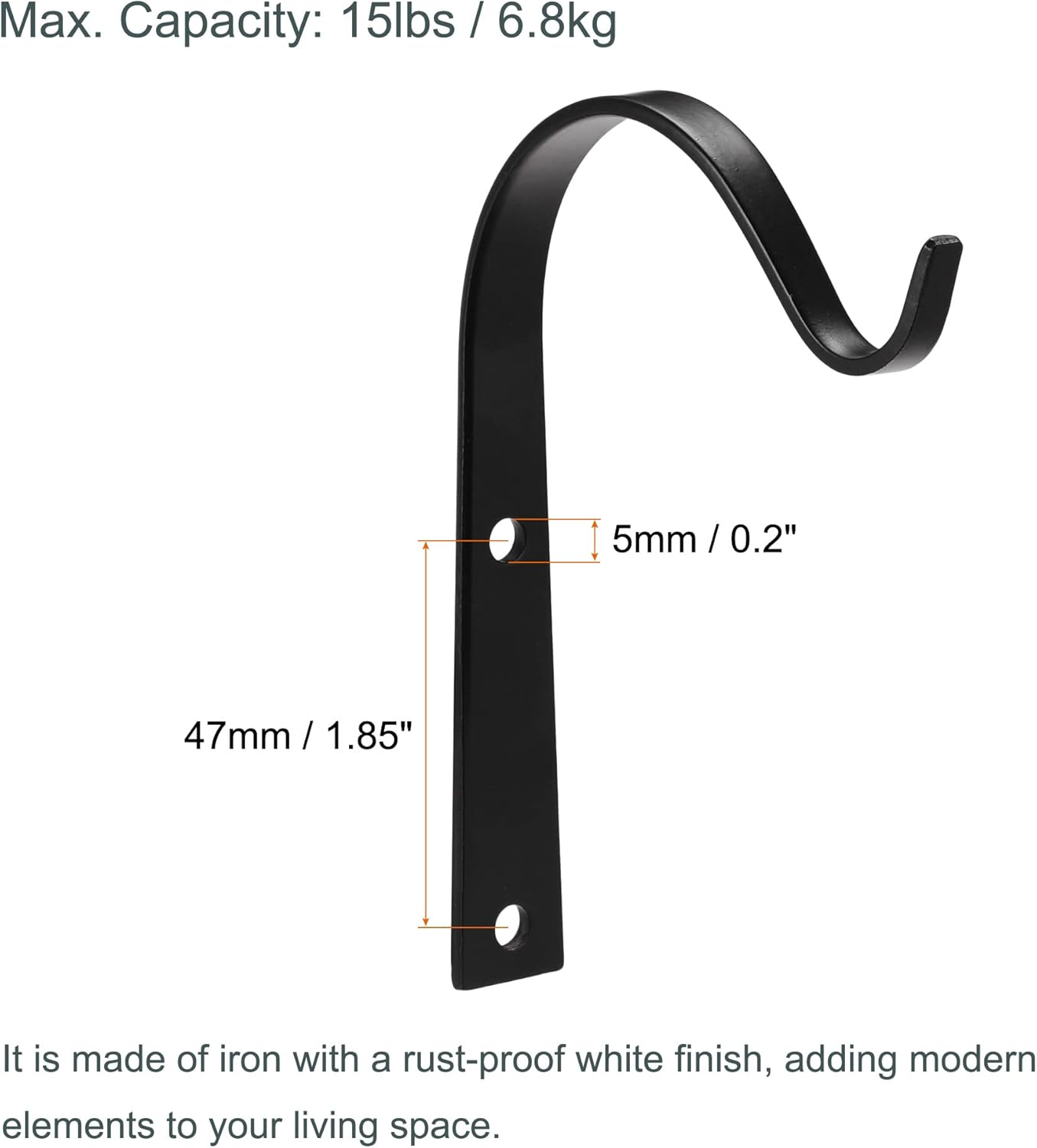 MECCANIXITY Iron Wall Hooks - 4 Inch Bracket for Hanging Lanterns & Plants | Black, Set of 2