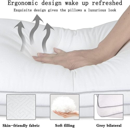 Hotel Collection Soft Standard Size Bed Pillows Set of 2 - Comfortable Down Alternative with Ergonomic Support for Back & Side Sleepers