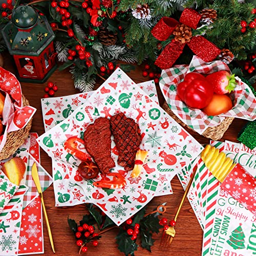 Christmas Wax Paper Sheets 12x12 Inch Food Wraps & Basket Liners - 240 Pack