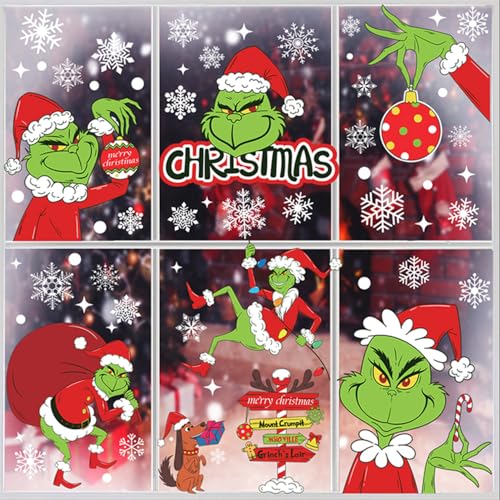 9 Sheets Christmas Window Clings - Reusable Holiday Decals for Glass Windows