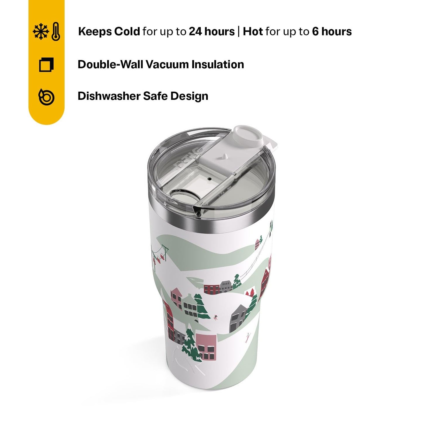 RTIC 30oz Essential Tumbler with Lid, Ceramic Lined, Insulated, Stainless Steel, Metal, Double Wall Vacuum-Insulation, Travel Cup for Iced Coffee, Tea, Hot and Cold Drink, Apres Ski